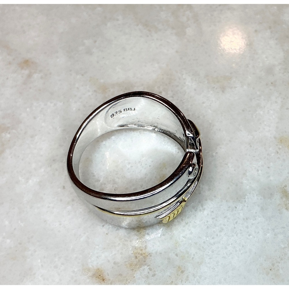 Sterling Silver Arrow Ring Gold‎ Wrapped Accent CZ's Statement Band Size 7 - Picture 3 of 10